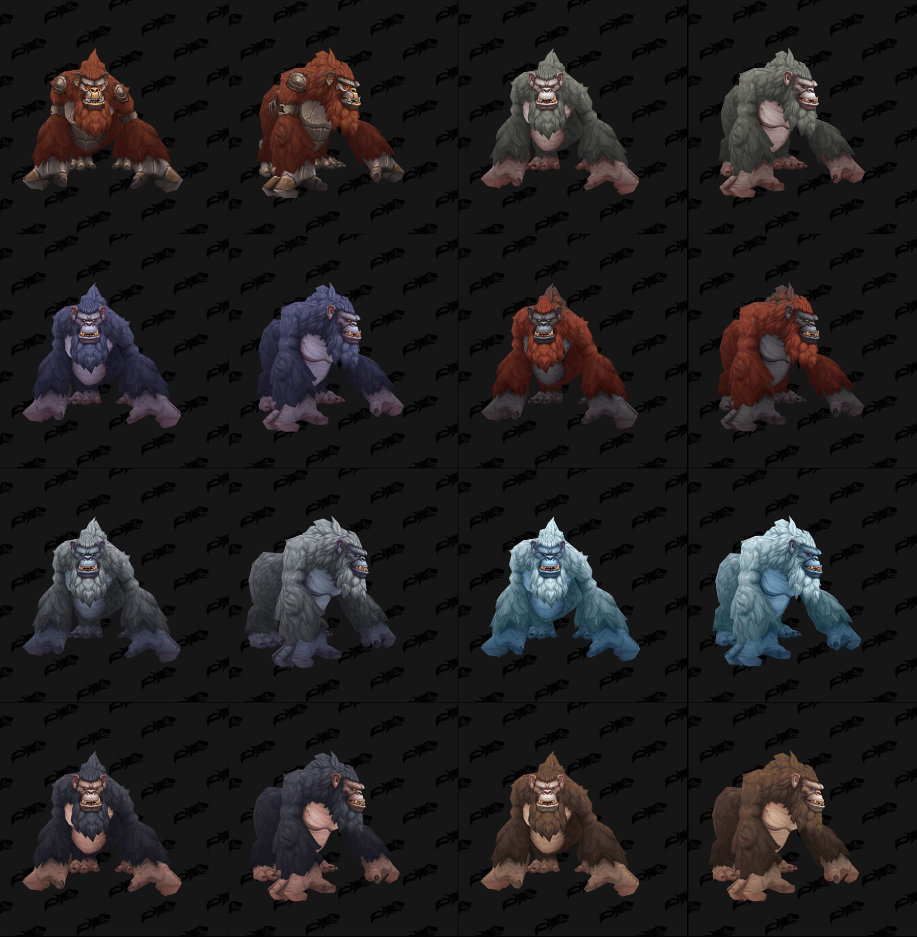 Les différents coloris des modèles de gorilles - Battle for Azeroth