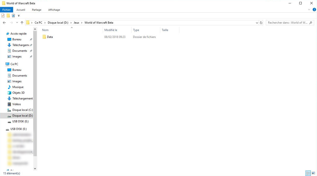 Supprimez le contenu du dossier World of Warcraft Beta et collez le dossier data