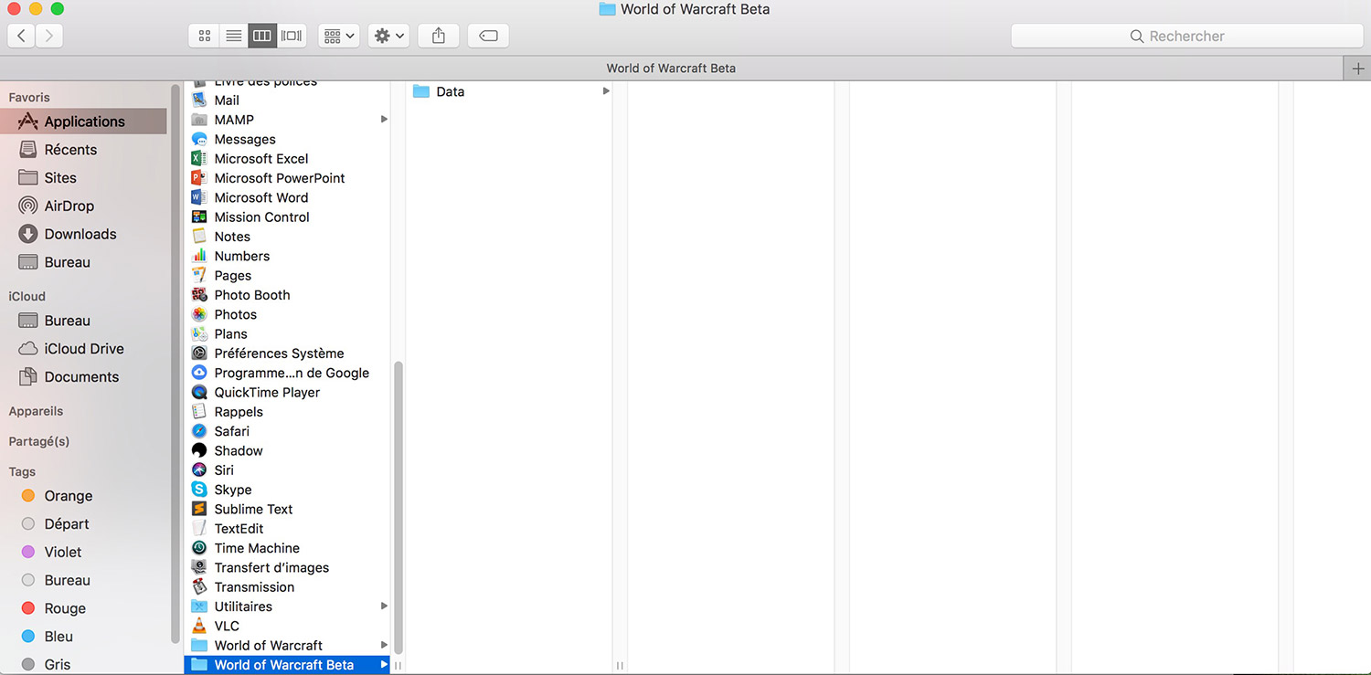Supprimez le contenu du dossier World of Warcraft Beta et collez le dossier data