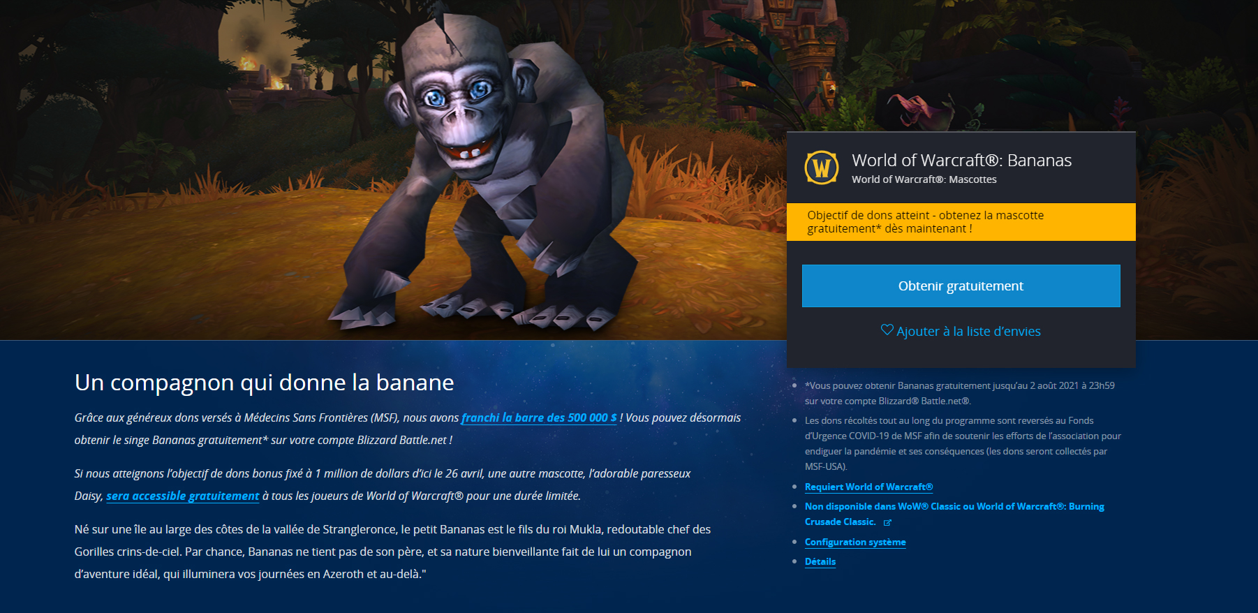 La mascotte Bananas peut être obtenue en vous rendant sur la boutique en ligne de Blizzard