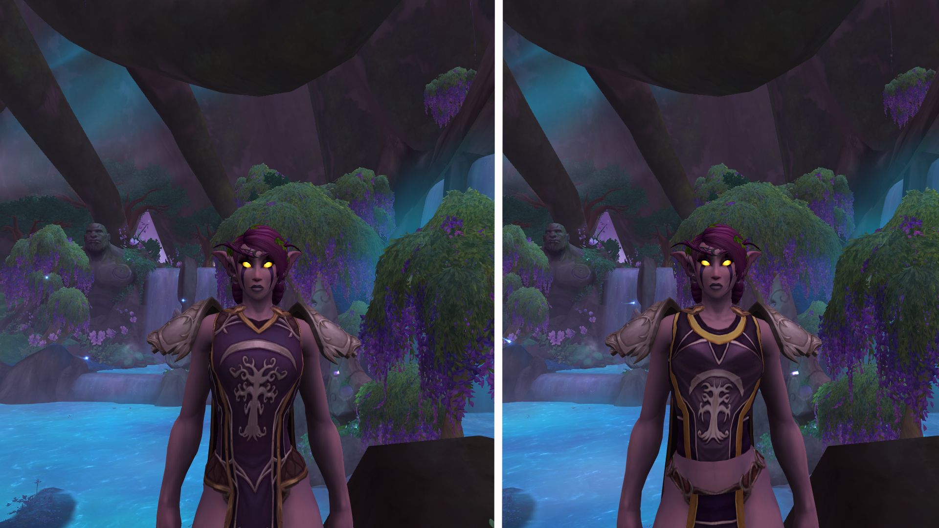 Gauche : Tabard darnassien (Amirdrassil) - Droite : Tabard Darnassus (Teldrassil)